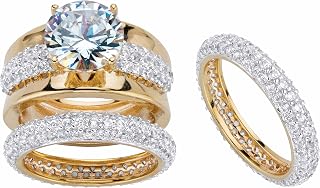 PalmBeach 18K Yellow Gold Round Cubic Zirconia Bridal Ring Set Sizes 6-10