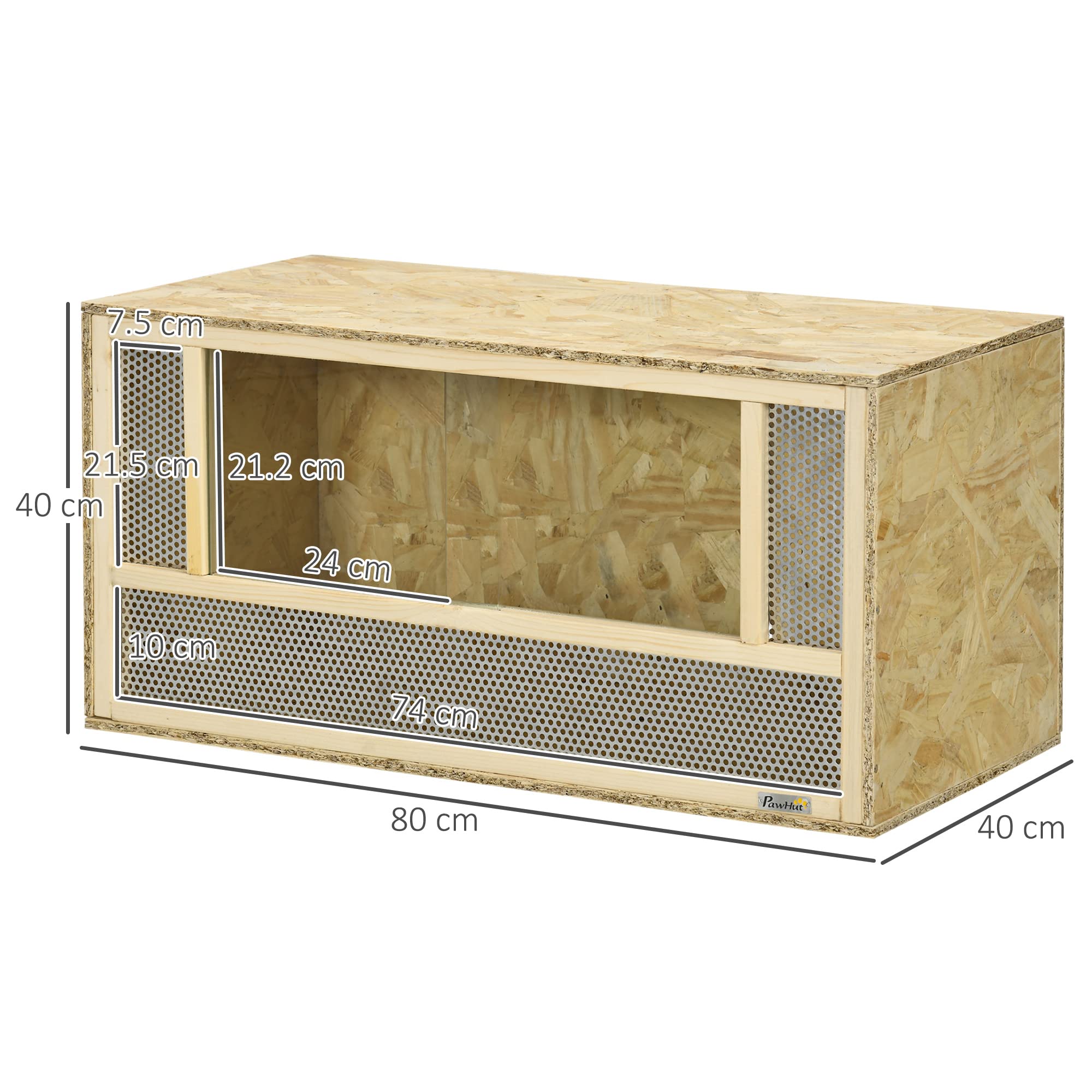 PawHut Terrario per Rettili in Legno, Teca per Rettili con Pannelli in Rete e Porte in Vetro Scorrevoli, Rettilario Multiuso, per Camaleonte, Lucertole, Serpente, 40x80x40 cm