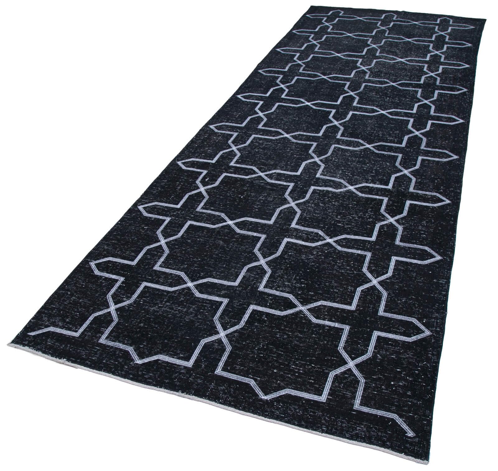49 x 1211 - 144 x 394 Cm Geometric Carpet Black Geometric Bohemian Wool Cotton Handmade Handknotted Vintage