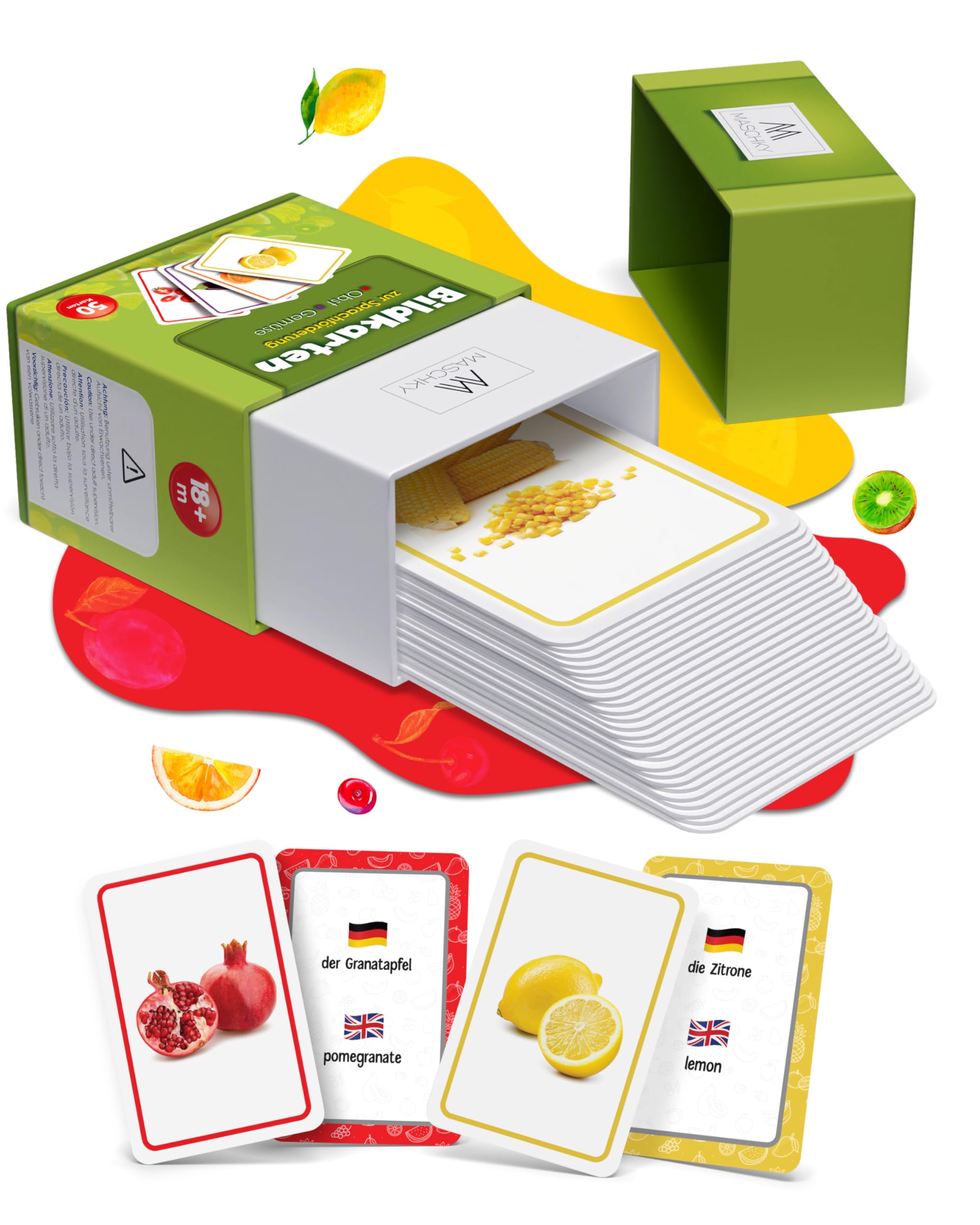 MASCHKY - Schede educative per bambini – Carte immagini di alta qualità – Promozione vocale – Montessori – Carte immagini stabili e spesse – Giochi di logopedia – Bilingue – Ottima idea regalo..