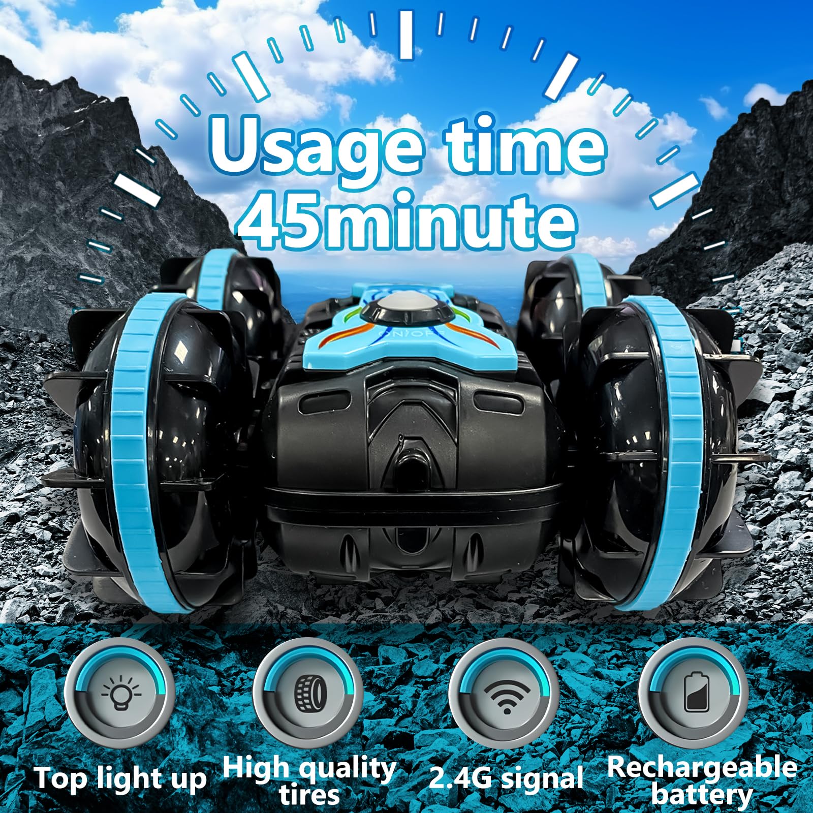 Fancysky Macchina Telecomandata, 2.4Ghz Macchina Radiocomandata Anfibia, Auto Telecomandata 4WD, Gira e Rigira a 360°, Controllo dei Gesti, Regali di Natale, Piscina, Giocattoli da Spiaggia - 4