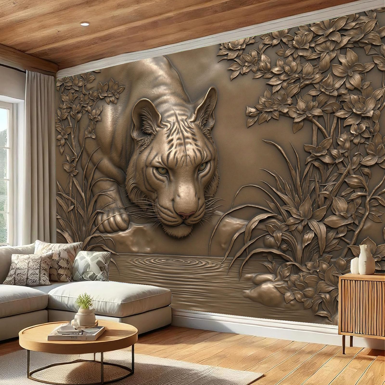 Papier Peint Intissé Tigre Chinois 200X140, Solution Murs Imparfaits Salon
