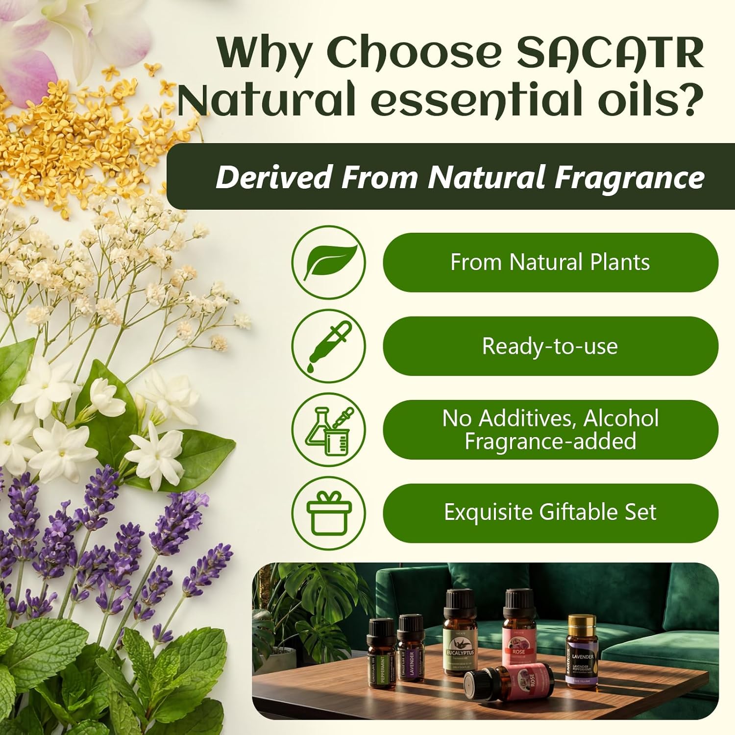 SACATR 36 Pcs Natural Essential Oil Sets,Essential Oils for Diffuser, Humidifiers, Skin Care, Massage, Fragrance Oil Scent for DIY Candle and Soap Making, Gift for Friends (36 * 5ML) - Image 3