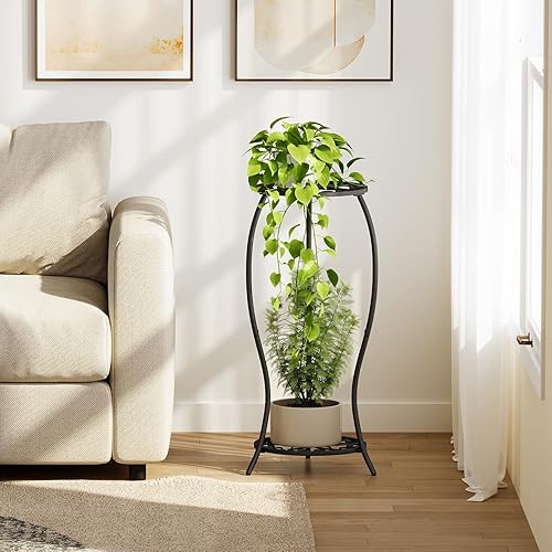 Miniatura 2 de Soporte para plantas para interiores y exteriores, soporte alto de metal de 2 niveles, soporte para macetas, estante resistente para plantas,