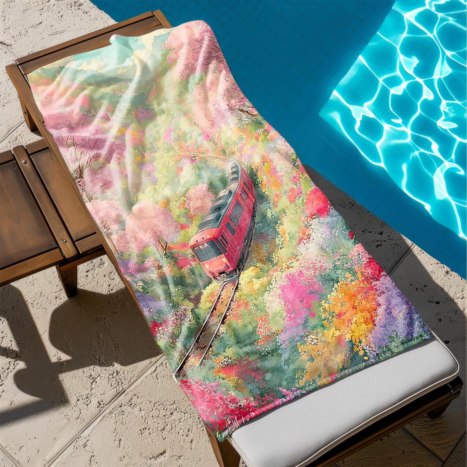 Tapis de Plage XXL Anti Sable Train, Rouge Serviette Piscine Adulte,Natte De Plage Pliable, Voyage Accessoires De Plage Camping,Serviette de Bain Personnalisée