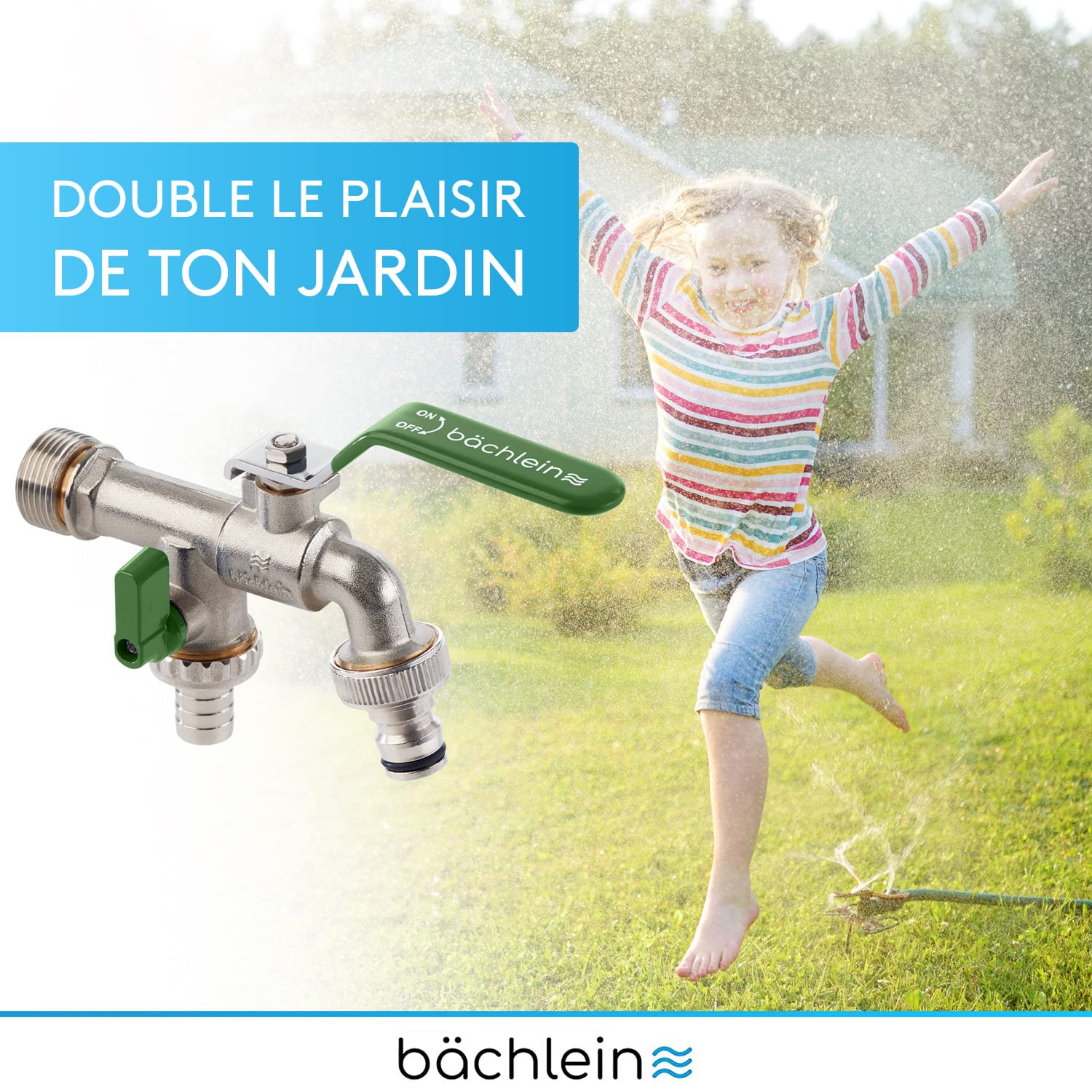 Bächlein Robinet Universel Double Jardin 2 Raccordements Tuyau Boisseau Sphérique 1/2 3/4 Pouces Sortie Extérieur