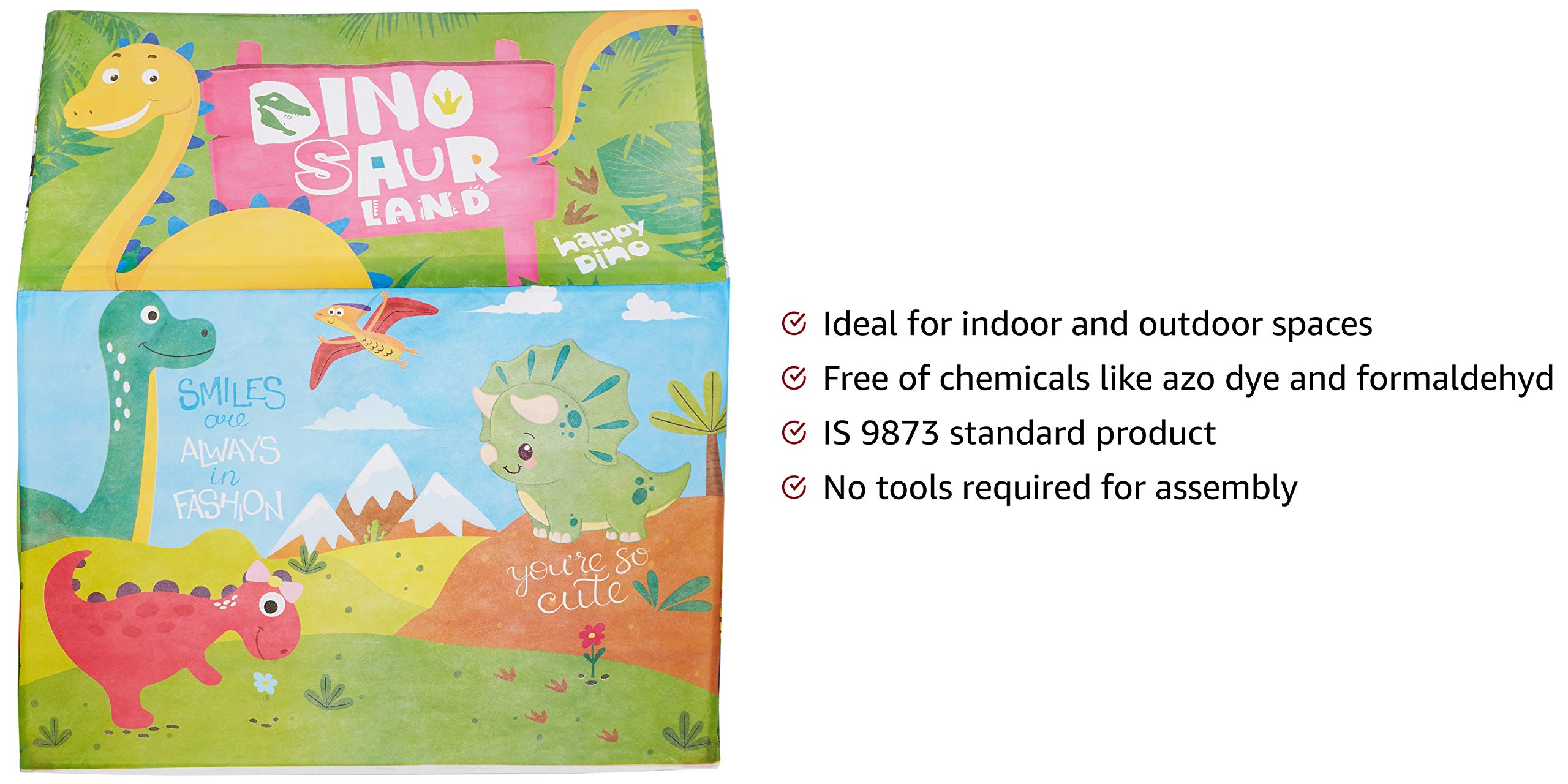 Amazon Brand - Jam & Honey Kids Tent House Dinosaur Theme for Boys & Girls 2+ Years, BIS Certified Safe,Indoor Outdoor Play Tent, Foldable Playhouse,Multicolour