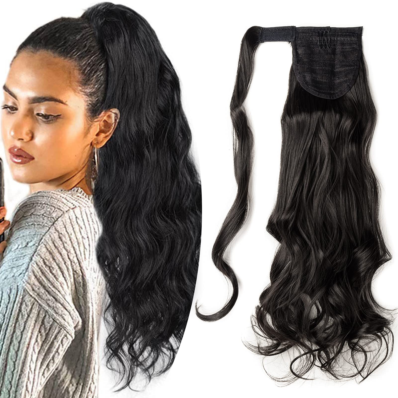 32"(81cm) SEGO Coleta Postiza Larga Pelo Sintético Se Ve Natural [Castaño Oscuro] Extensiones de Cabello Clip Cola Lisa Ponytail Extension (140g) — view 48