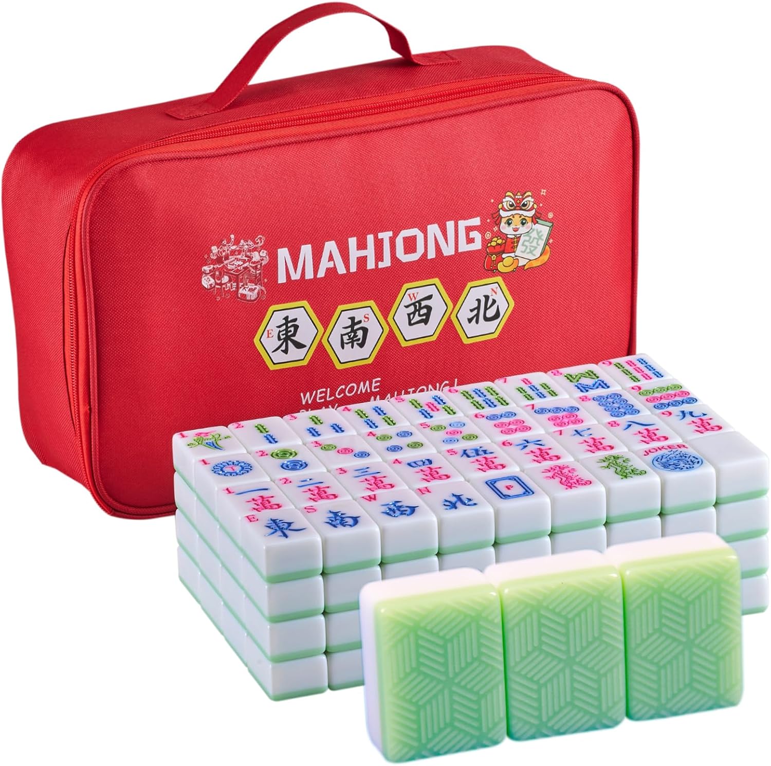 American Mahjong Set 166 Mahjong Tile Set 1.2-inch Green American Mahjong Tile Set with Mahjong Storage Bag