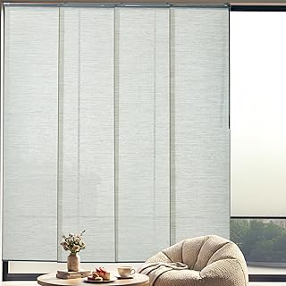 Sliding Panel Blinds for Sliding Glass Door & Room Divider. Natural Woven Light Filtering. Adjustable 46-85.5" W x 96" H.Trimmable,Reinforced Edge,Cordless,Beige Cream