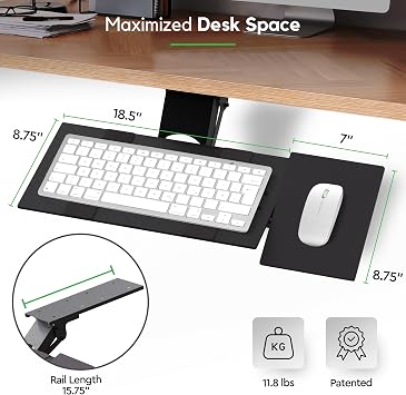 KT1 Ergonomic Keyboard Tray Under Desk - Under Desk Keyboard Tray Slide-Out Adjustable Height and Tilt - Slide and Rotate 360 Degrees - Keyboard Drawer with Adjustable Mouse Pad