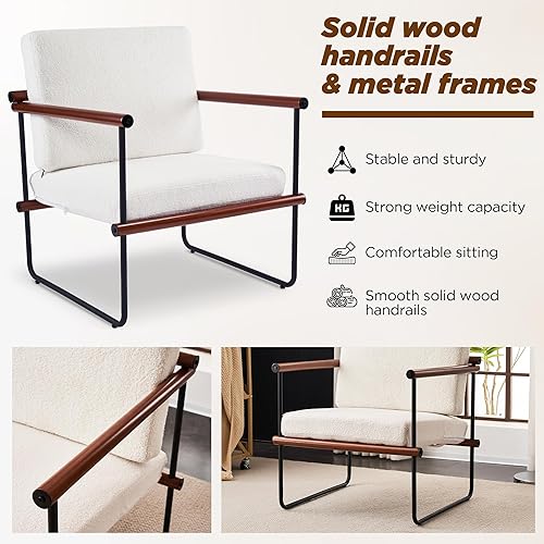 Miniatura 6 de Elissposar Silla decorativa Boucle de 29 pulgadas, silla decorativa para sala de estar, silla decorativa moderna de mediados de siglo para