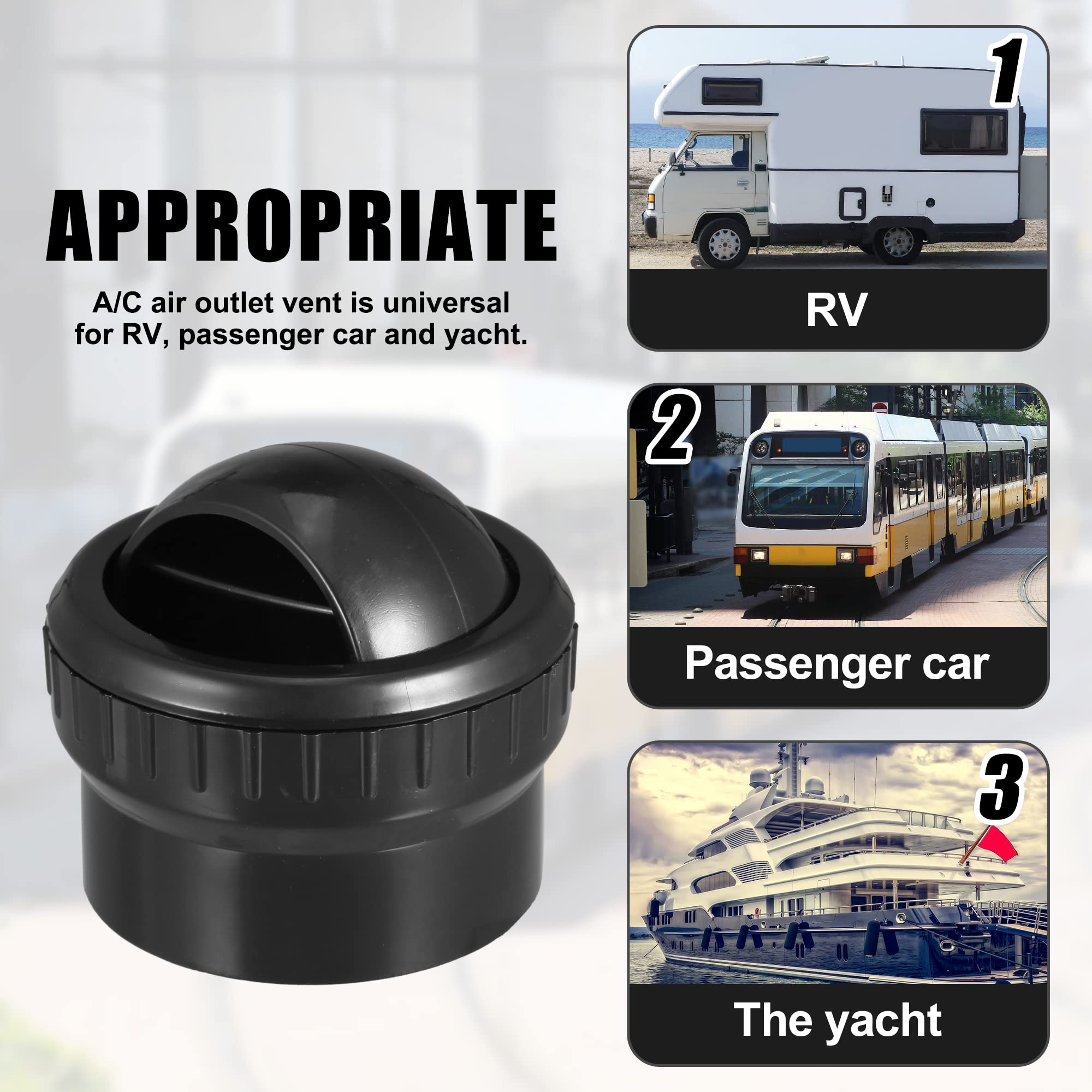 Motoforti 4-Pack Universal Round AC Air Vents | 87mm Black & Silver Louvered Vents For RV, Bus, Boat, Car Dashboard