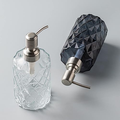 Miniatura 3 de Easy Tang - Dispensador de jabón para cocina, cuarto de baño botella de cristal claro, rellenable con jabón líquido, tarro de color con bomba de