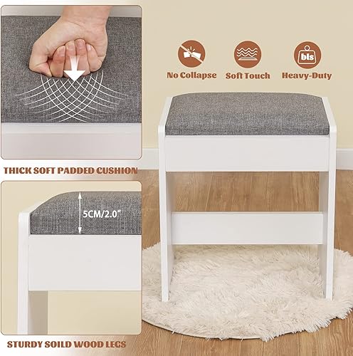 Miniatura 42 de usikey Juego de tocador grande con espejo iluminado y estación de carga, tocador de maquillaje con 4 estantes de almacenamiento y 4 cajones, 43.5"W