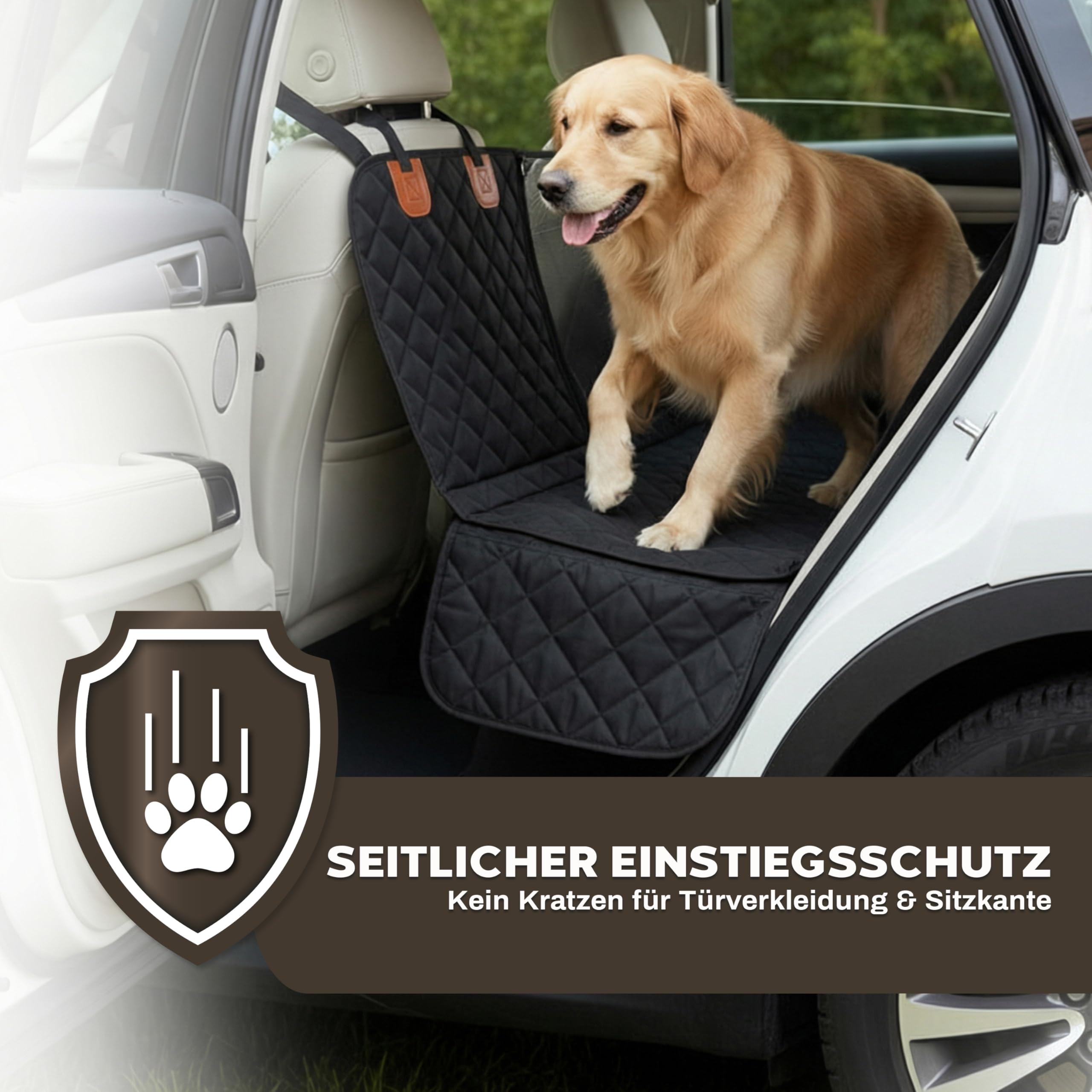 Hainberger Hundedecke Auto Rückbank Wasserabweisende Kratzfeste Autodecke für Hunde wasserdichte rutschfeste Autoschondecke mit Seitenschutz und Sichtfenster, 4-in-1 Rücksitzschoner 137x147 cm