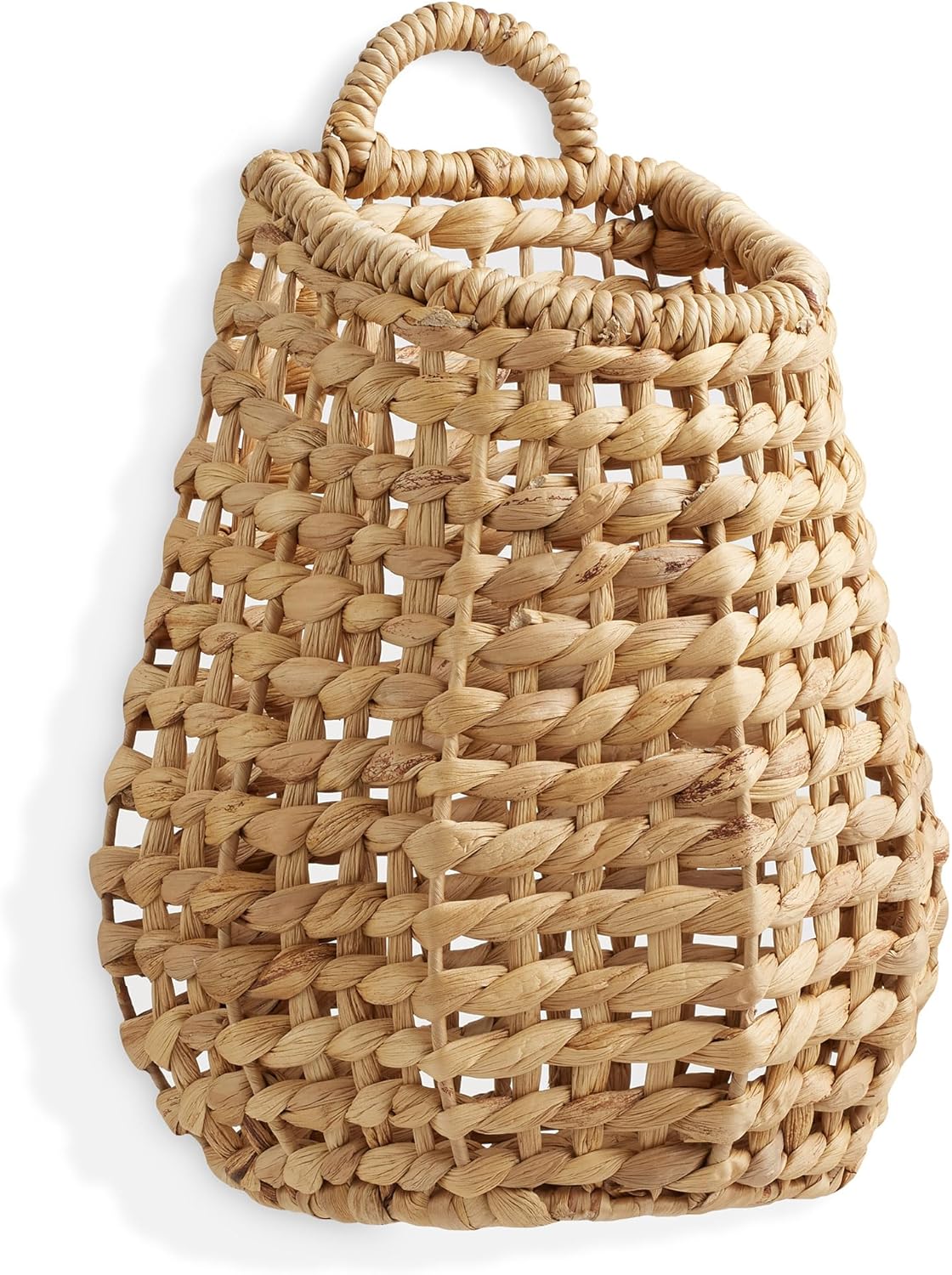 Casafield Open Weave Wall Hanging Basket for Plants and Flowers - Natural, Water Hyacinth Decorative Boho Accent for Front Door and Entryway