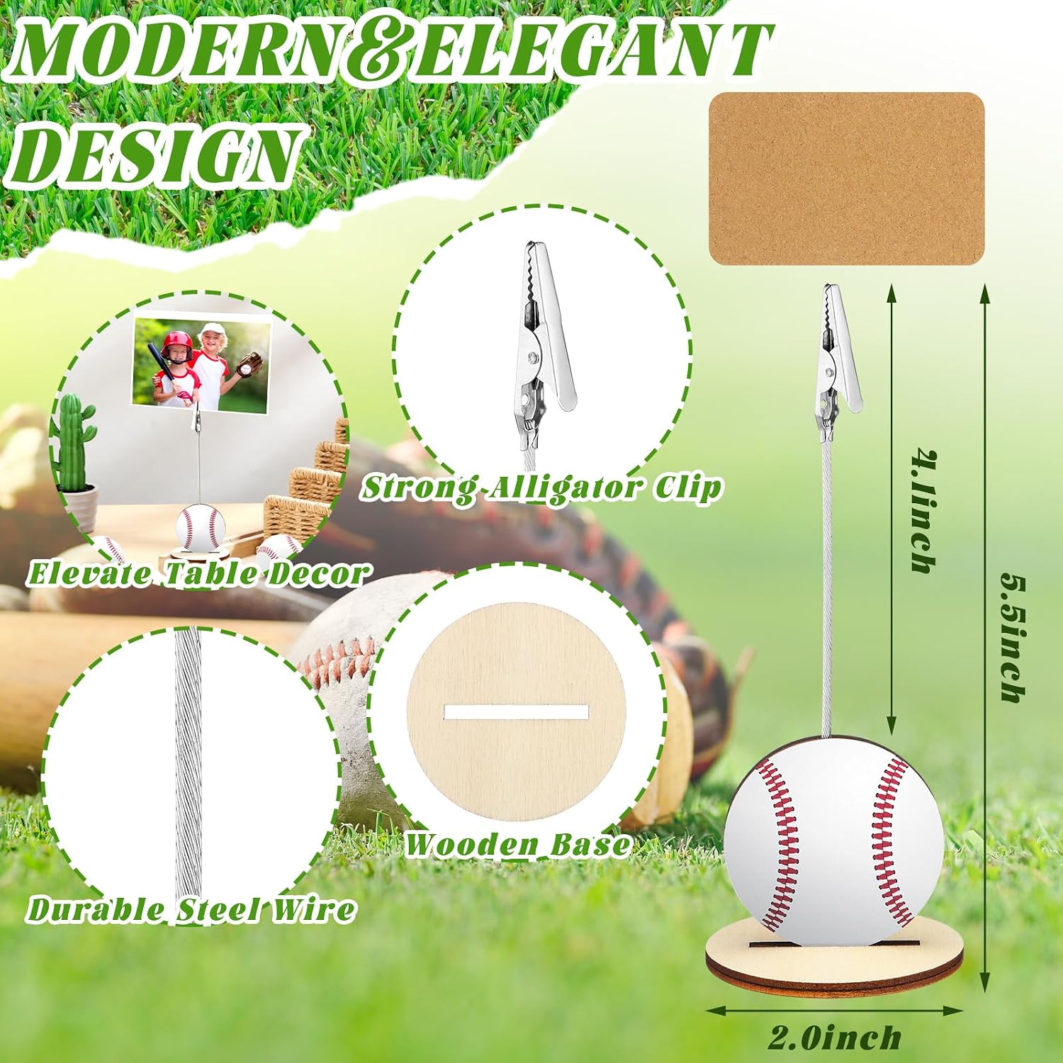 Funnymoom 20 Pcs Base Memo Clip Holder Table Number Card Place Holders Stand Note Paper Clip Centerpieces for Table Party Favors Photo Stand Events Decoration(Baseball)