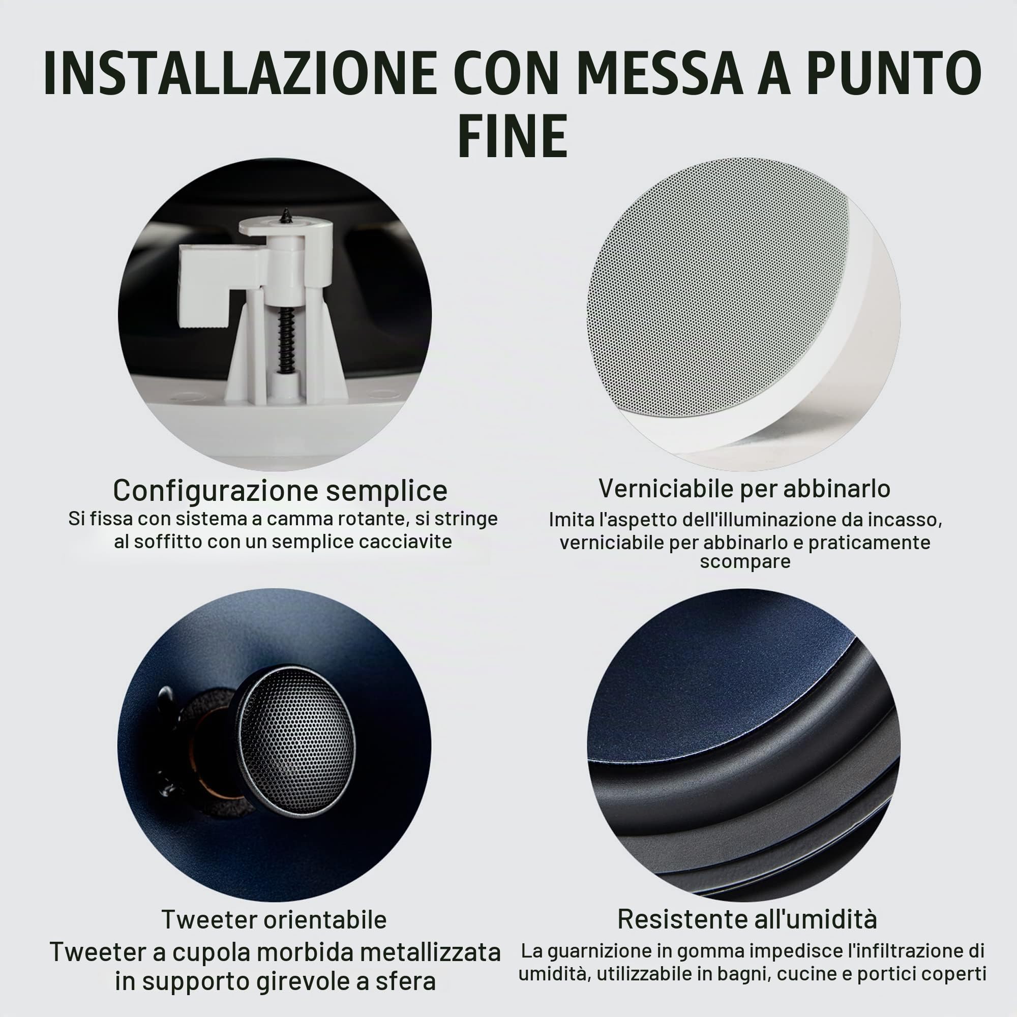 Polk Audio RC80i - Coppia di altoparlanti bidirezionali da incasso da 8”, alta qualità, perfetti in ambienti umidi interni/esterni come bagni, cucine, portici coperti (bianco, griglia verniciabile)
