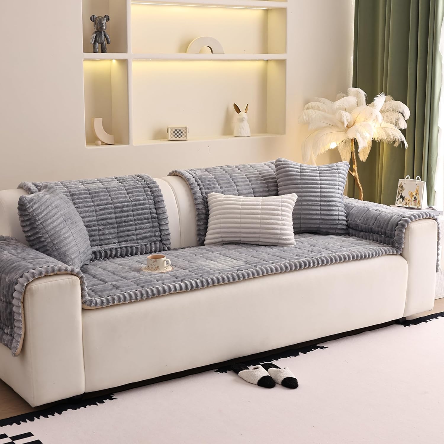 Couch Cover for Sofa, Sectional Couch Cover for Dogs, Sofa Cover Washable, Cushion Cover Blanket Pad Bed Mat for Pets, Fleece Furniture Protector, Grey, 23.6x23.6in