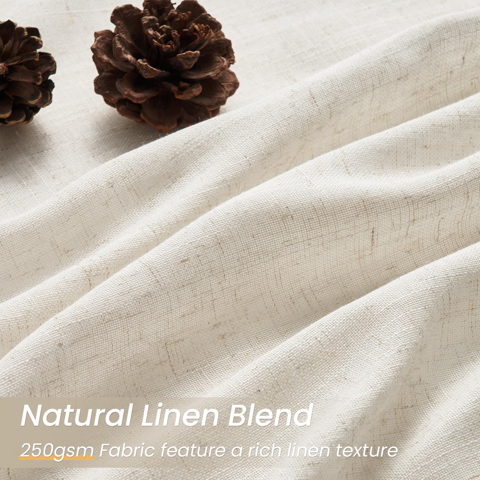 Topfinel Cortinas De Lino Bohemias, Beige Natural, para Salón, Semitransparentes, 300 x 260 cm(An x Al), para Sistema De Rieles ，Juego De 1