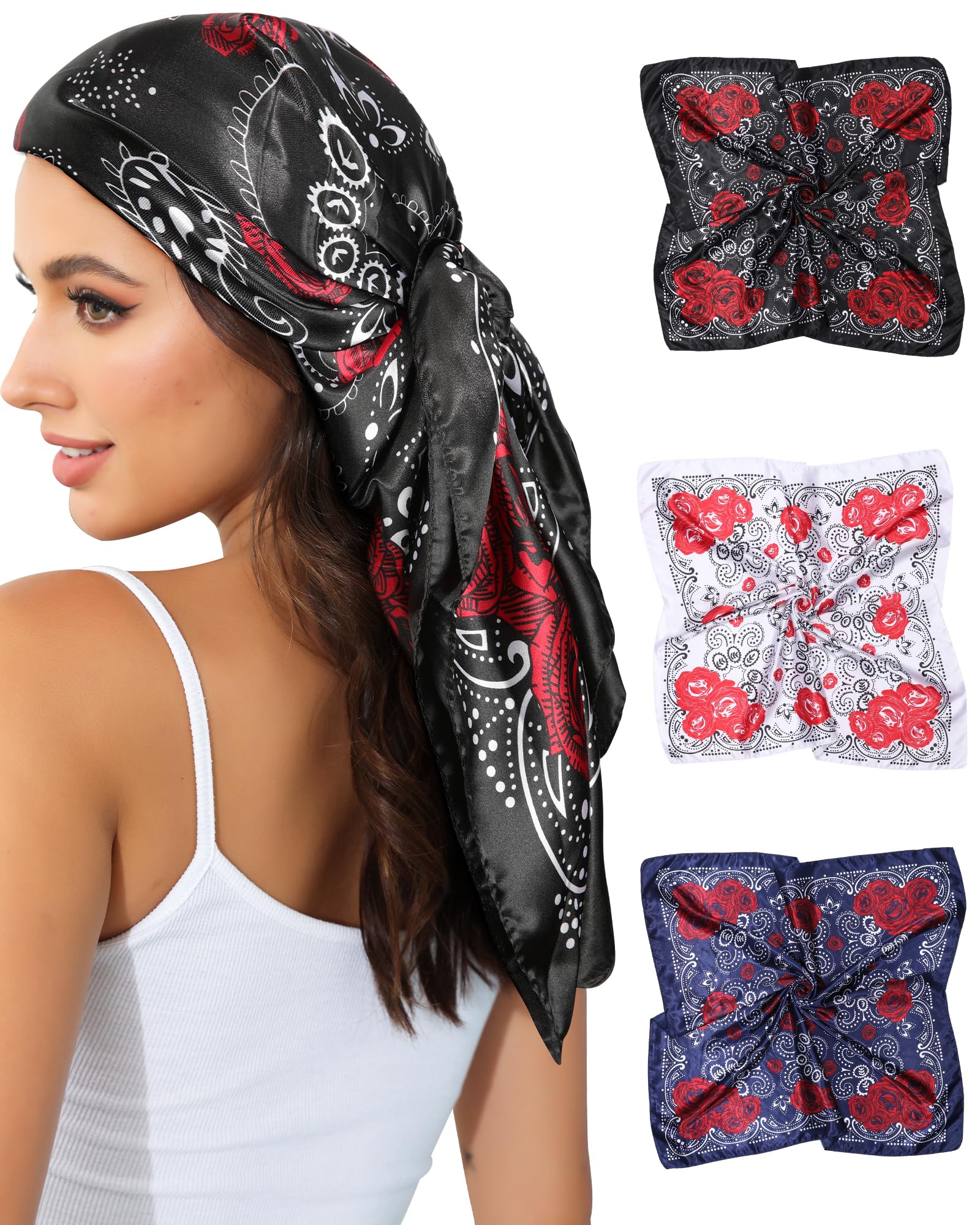 AWAYTR35” Satin Head Scarf for Women 3Pcs Silk Scarf for Hair Scarf Satin Hair Bandana Women Headscarf Hair Wrap Scarf Neck