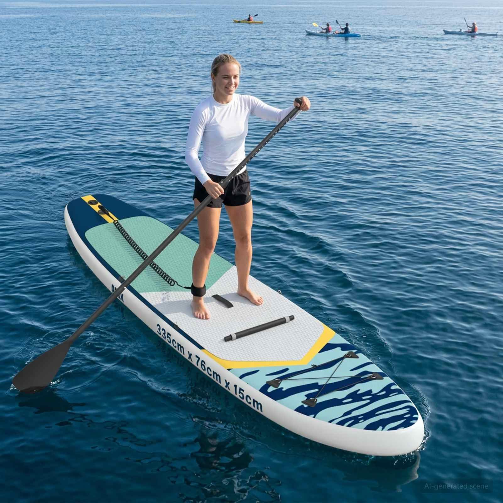 SUP-Board 2-in-1 m. Sitz 335x76x15cm blau, PVC, Pumpe, Paddel, Leash, Tasche