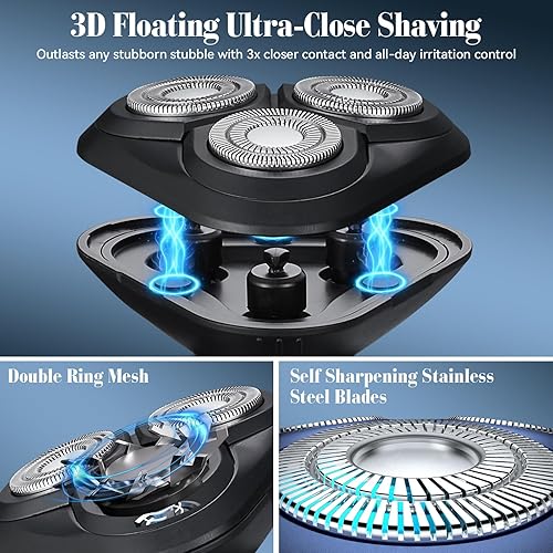 Miniatura 2 de Maquinilla de afeitar eléctrica para hombres, afeitadoras rotativas 3 en 1 para hombre con soporte de carga, IPX7 impermeable, recortadora de