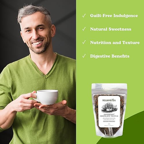 Miniatura 4 de Nelson's Tea Trufa de chocolate y frambuesa té negro de hojas sueltas con hoja de frambuesa, rooibos, esencia de trufa, algarrobas, hibisco y