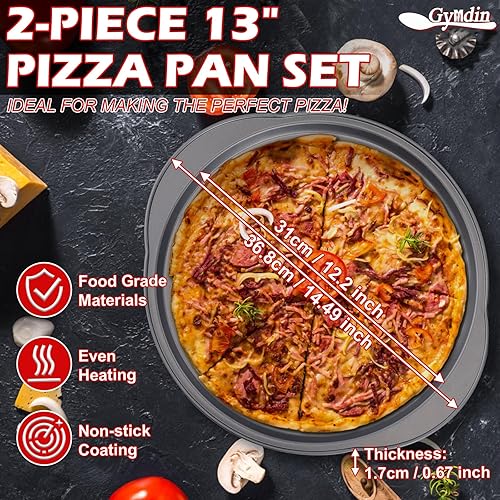Miniatura 2 de Sartén para pizza para horno, bandejas redondas de pizza de 13 pulgadas con agujeros (paquete de 2), bandejas antiadherentes de acero al carbono con