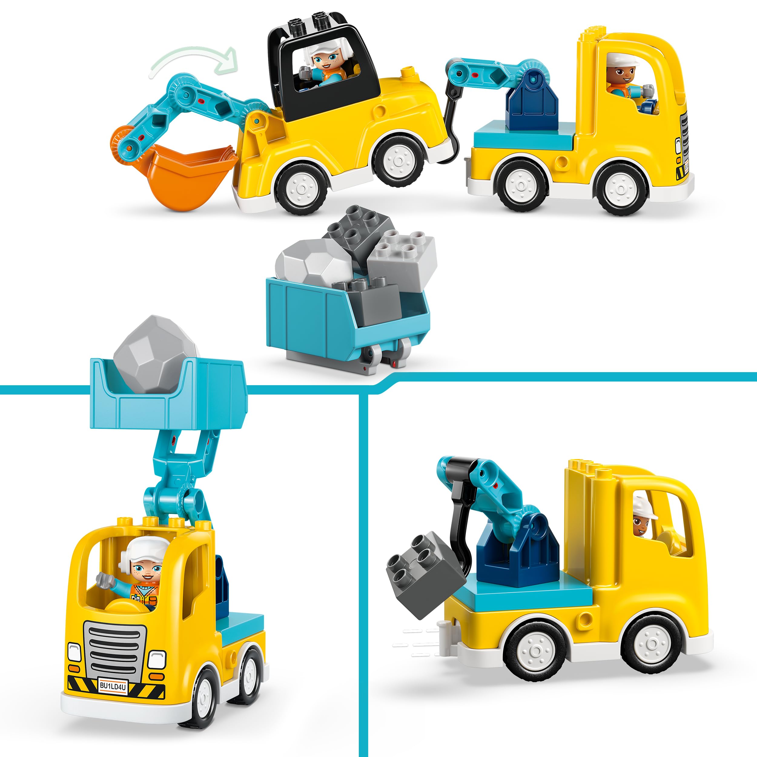 LEGO DUPLO Veicoli da Cantiere 3 in 1 - Gioco Didattico Montessori con Camion, Escavatore e Gru Giocattolo - Idea Regalo di Compleanno per Bambini e Bambine da 2 Anni in Su - 10475