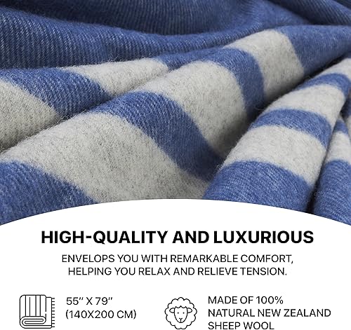 Miniatura 7 de Manta de lana 100% lana de Nueva Zelanda Perfecta para el hogar y al aire libre Manta de lana virgen con flecos de 55 x 79 pulgadas (55.1 x 78.7