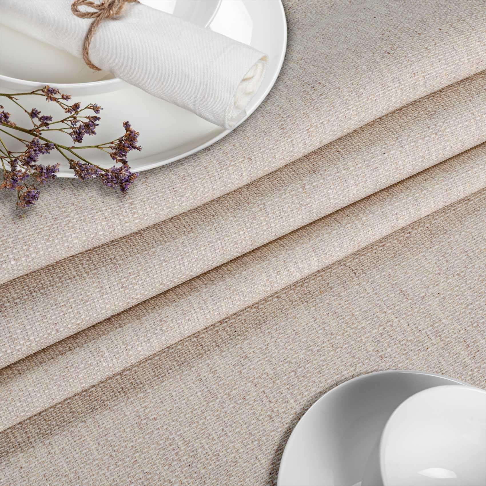 Stoff Tischdecke Textil Tischwäsche Tischtuch Baumwolle Polyester abwaschbar Uni Ornament Damast Jacquard Gewebe waschbar Beige Grau 500x140cm (5m) Schnittkante