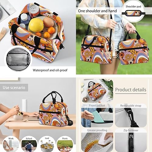 Miniatura 5 de POLERO Bolsa escolar de baloncesto, caja de almuerzo, funda para botella de agua, estuche para lápices, para niños, mochila de viaje, Hippie Flores