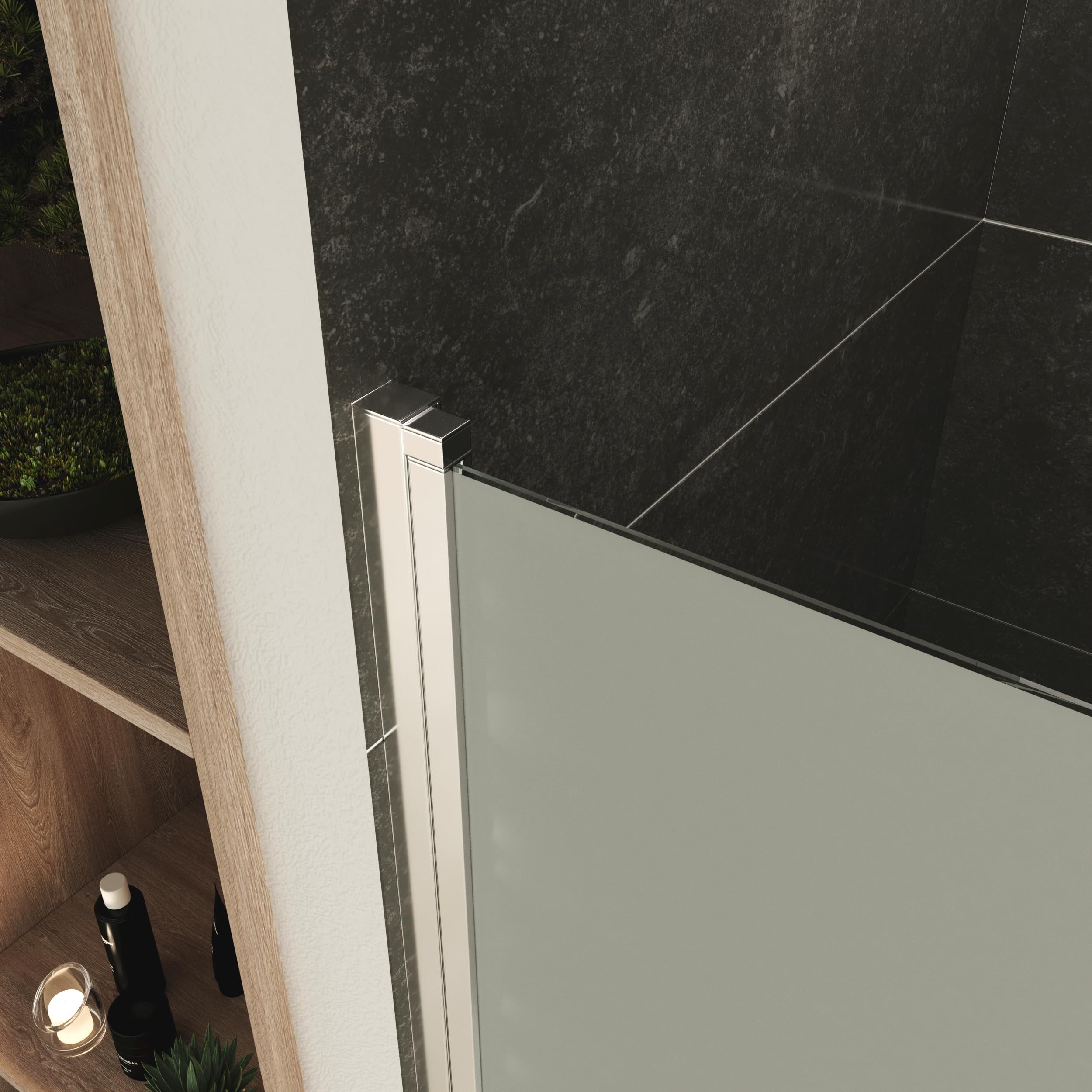 Mampara de Ducha LARA, Puerta Doble Abatible 77-80 x 195 cm - Vidrio de Seguridad Satinado ESG 6MM, Perfiles Cromo #NF