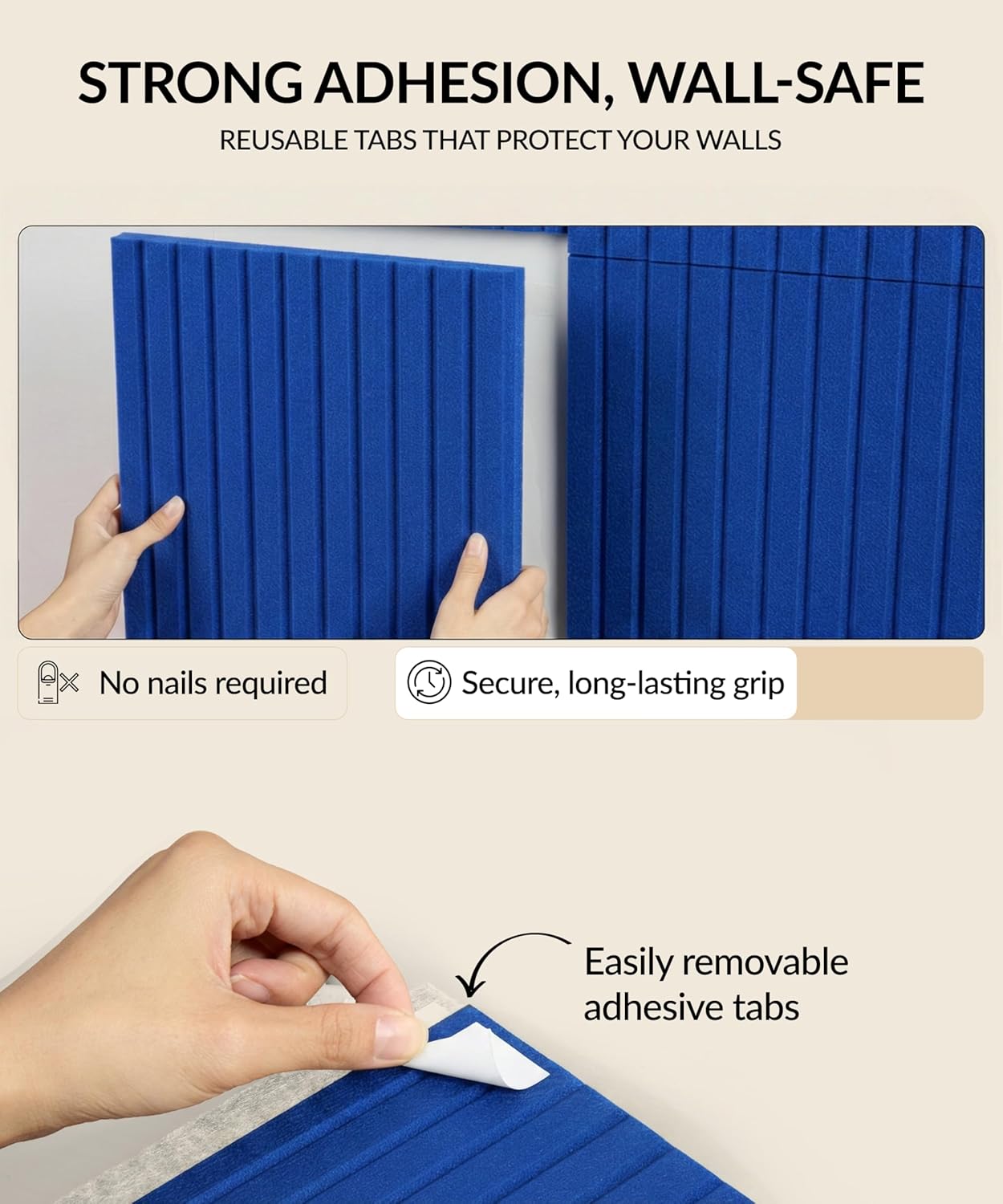 Large Cork Board Alternative 48" x 36" with Push PINS & Wall Safe Adhesive Tabs – Push pin Board for Walls in Home or Office, Felt Bulletin Board Tiles, Versatile Felt Board Layout, deep Ocean Blue