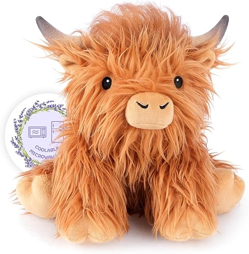 Peluche de vaca de las Highlands calentable y enfriable, peluche de vaca microondable con almohadilla térmica para el dolor menstrual, peluche de