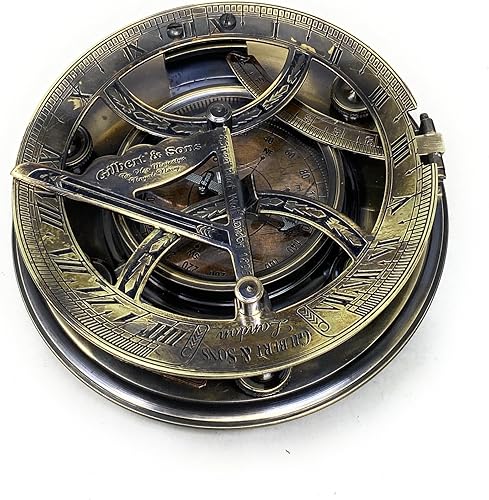 Miniatura 6 de A S Handicrafts Reloj de reloj de sol de latón grabado de 5 pulgadas, brújula grande con esfera solar en caja de palisandro, regalo vintage