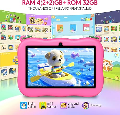 Miniatura 3 de Fitifun 7 pulgadas Android 13 Kids Tablet, 4GB+32GB+1TB expandido, Quad-Core tableta para niños pequeños con funda a prueba de golpes, Bluetooth,
