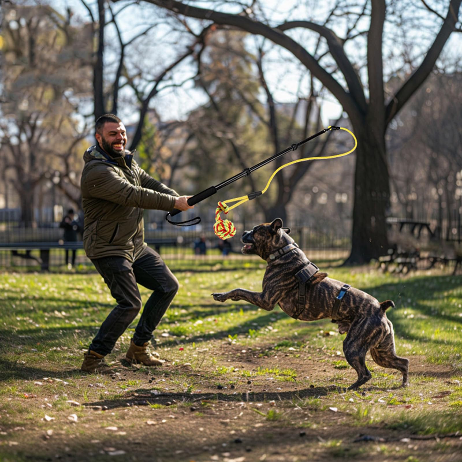 Corda interattiva per animali domestici, design retrattile, in alluminio, include giocattolo in corda di cotone e palla per cani e gatti, set di palline da masticare per cani e gatti
