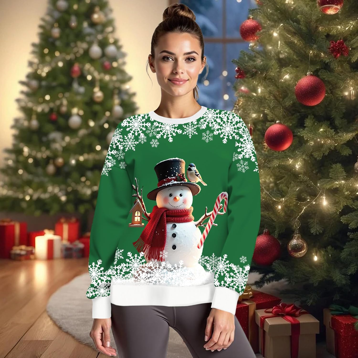 Christmas Sweatshirts for Women:Funny Snowman Printing Xmas Holiday Crewneck Long Sleeve Pullover Top - Image 2