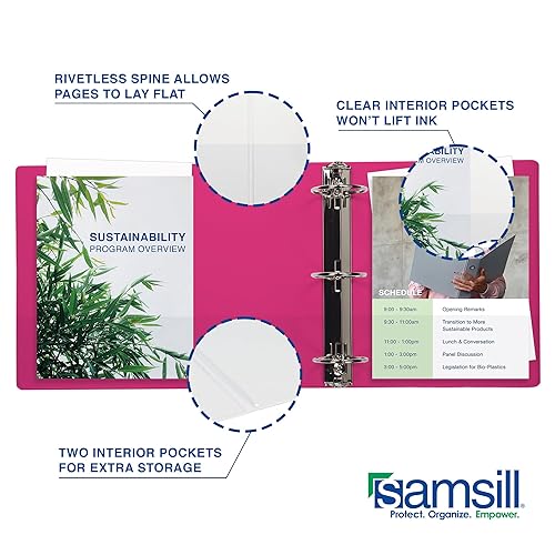 Vista 202 de Samsill Carpeta duradera de 1.5 pulgadas, fabricada en los Estados Unidos, carpeta de anillos en D, carpeta transparente personalizable, color Negro