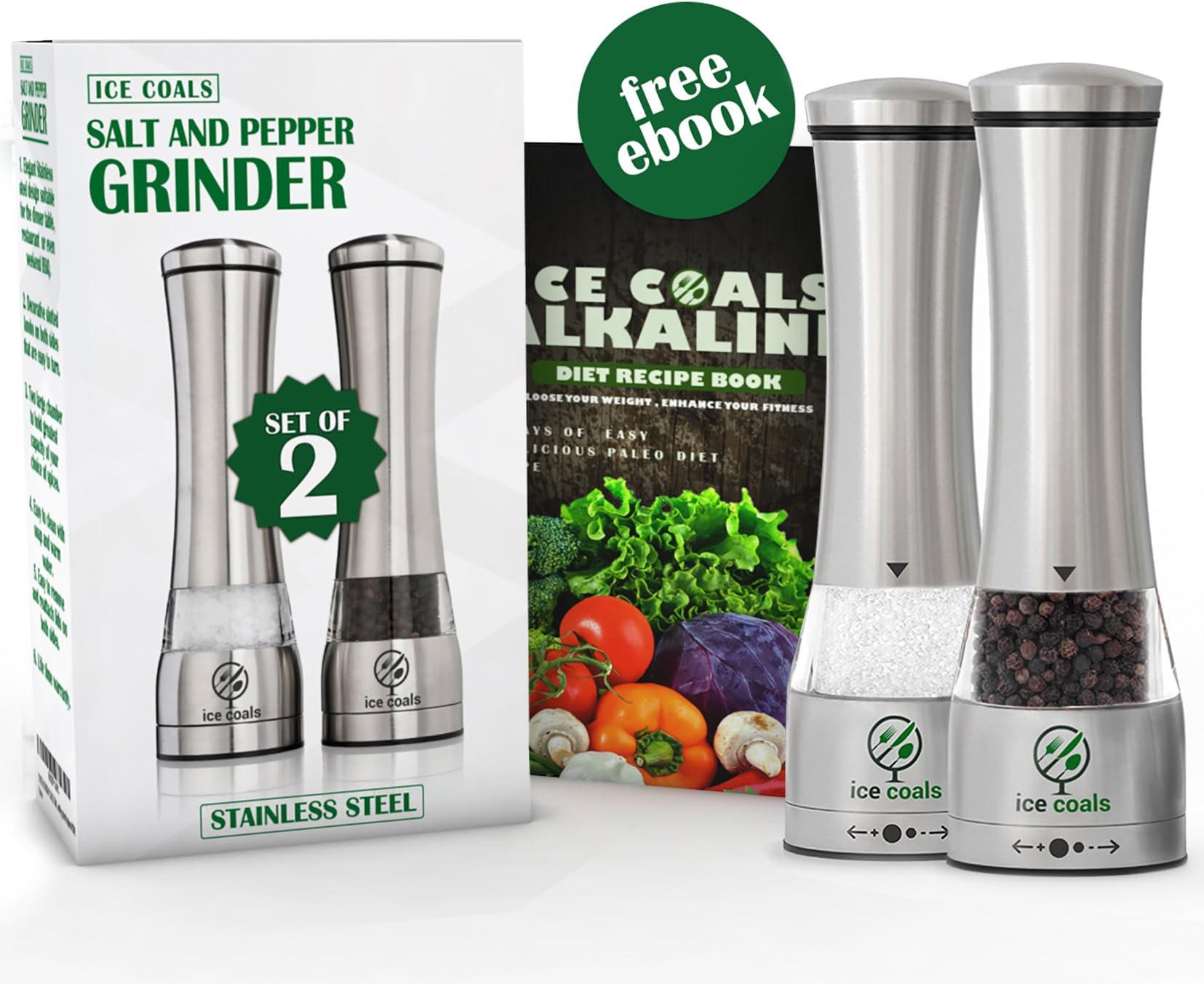 Salt and Pepper Grinder Set - Manual Pepper grinder and Salt Grinder | Pack of 2 Mills | Premium Stainless Steel | Adjustable Coarseness | Gift Box