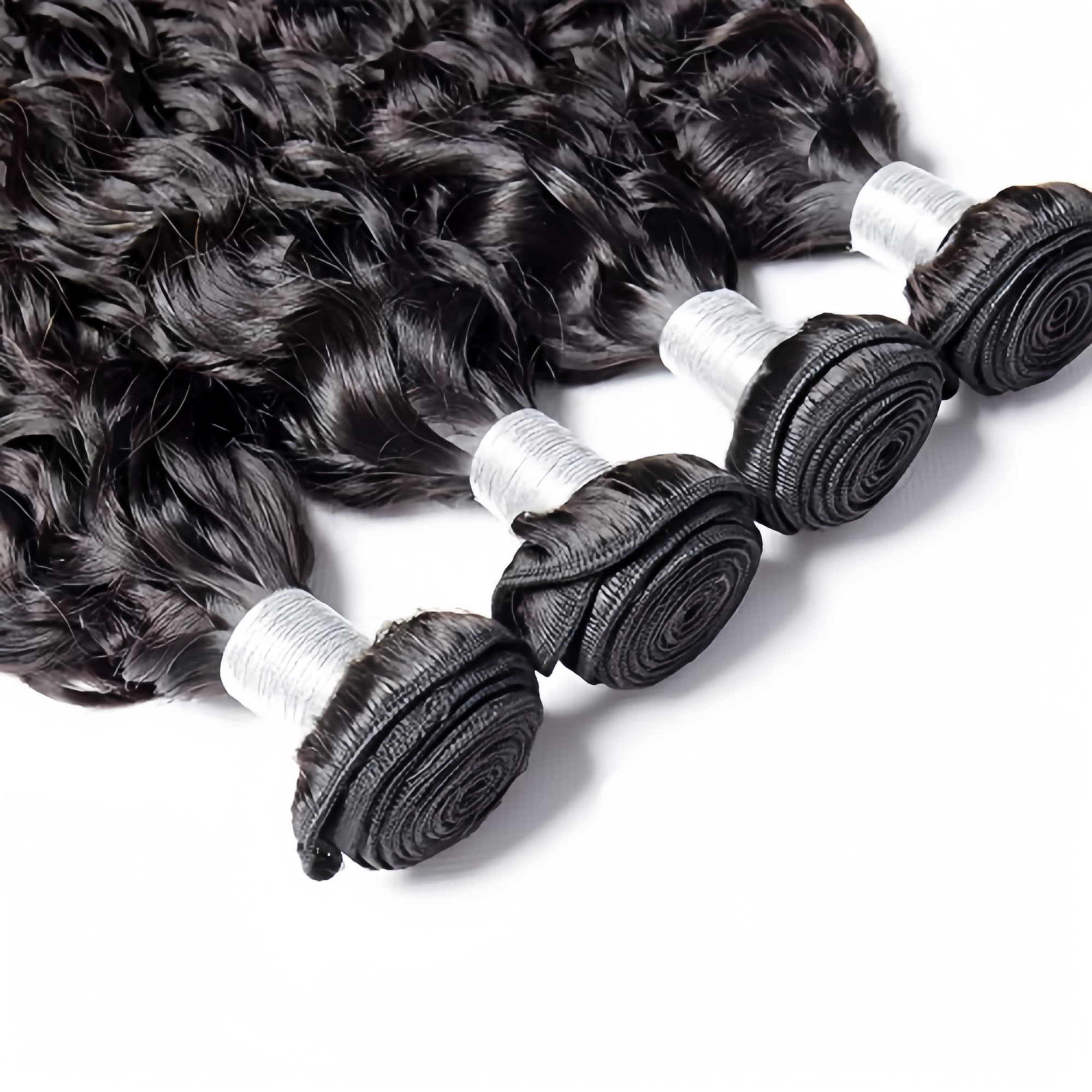 Brazilian Human Hair Water Wave Bundles with 4x4 Lace Closure 50g Amazon.com : Foruiya Water Wave 4Bundles(50g/bundle) with  main image 2