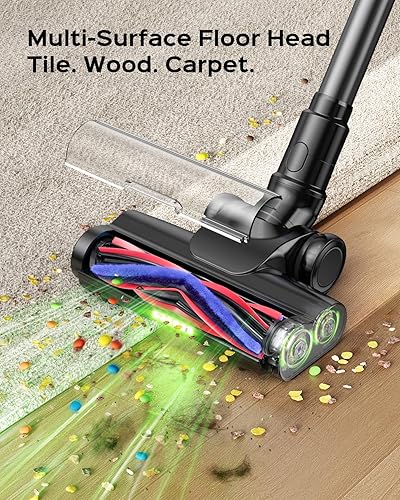 Miniatura 7 de Aspiradora inalámbrica, aspiradora ligera y recargable con cepillo 3 en 1, potente succión para suelos de alfombras y madera dura, pelo de mascotas,