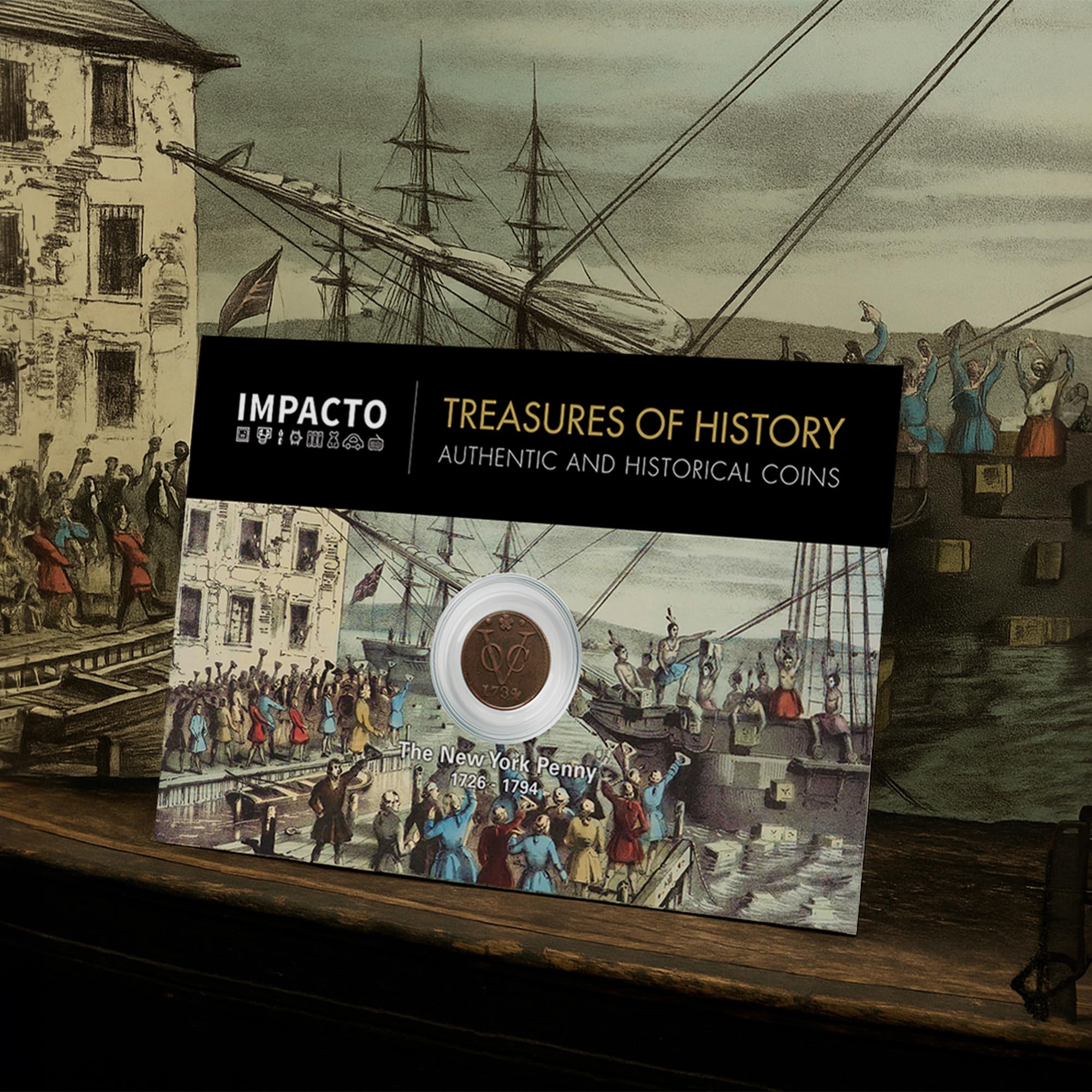 IMPACTO COLECCIONABLES | Moneta autentica Penny Duit di New York (1726–1794) | Collezione dell'America coloniale verificata e certificata