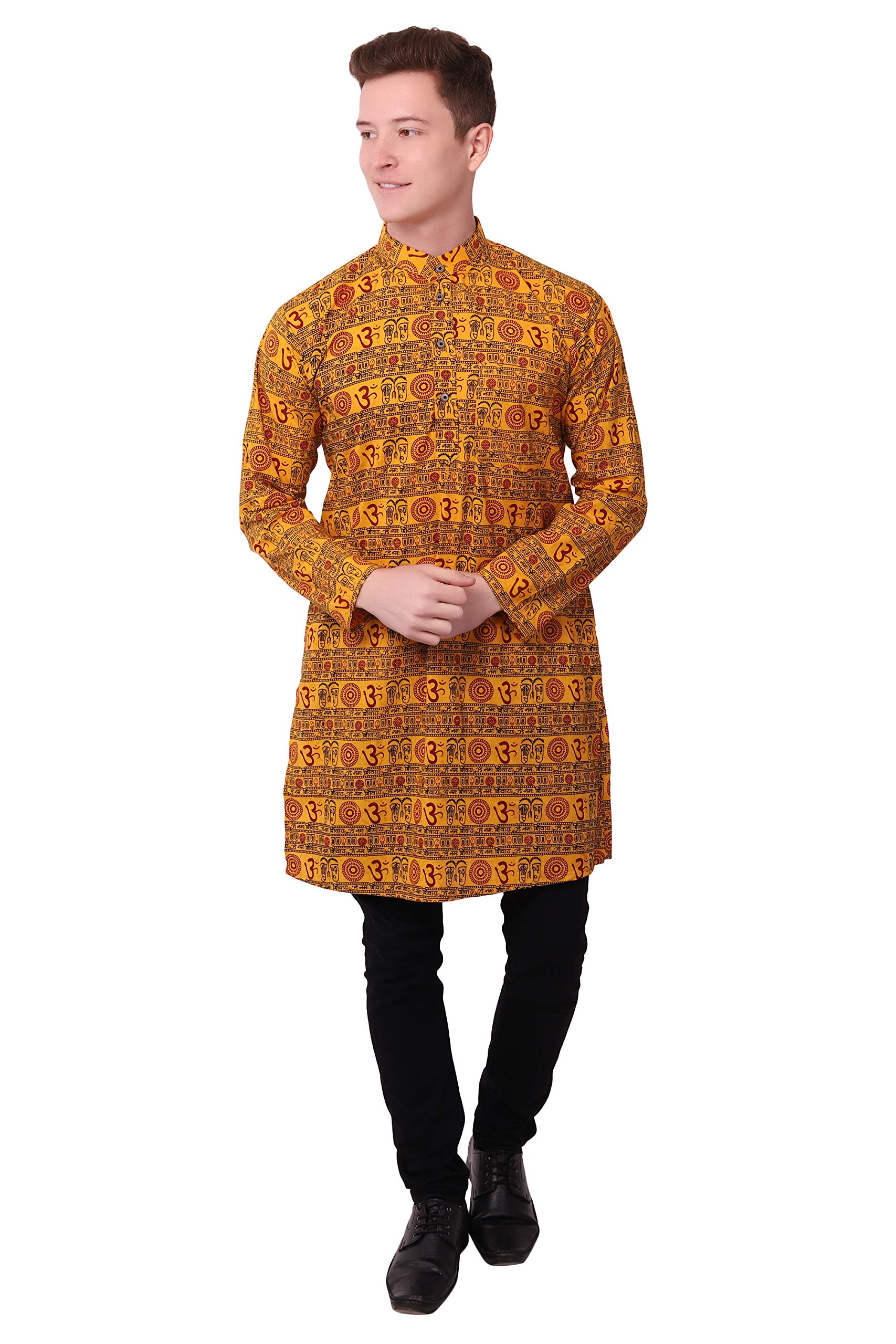 ldhsatiOm Printed Blue Kurta for Men 100% Cotton, Quick Dry Fabric Comfort Loose Fit