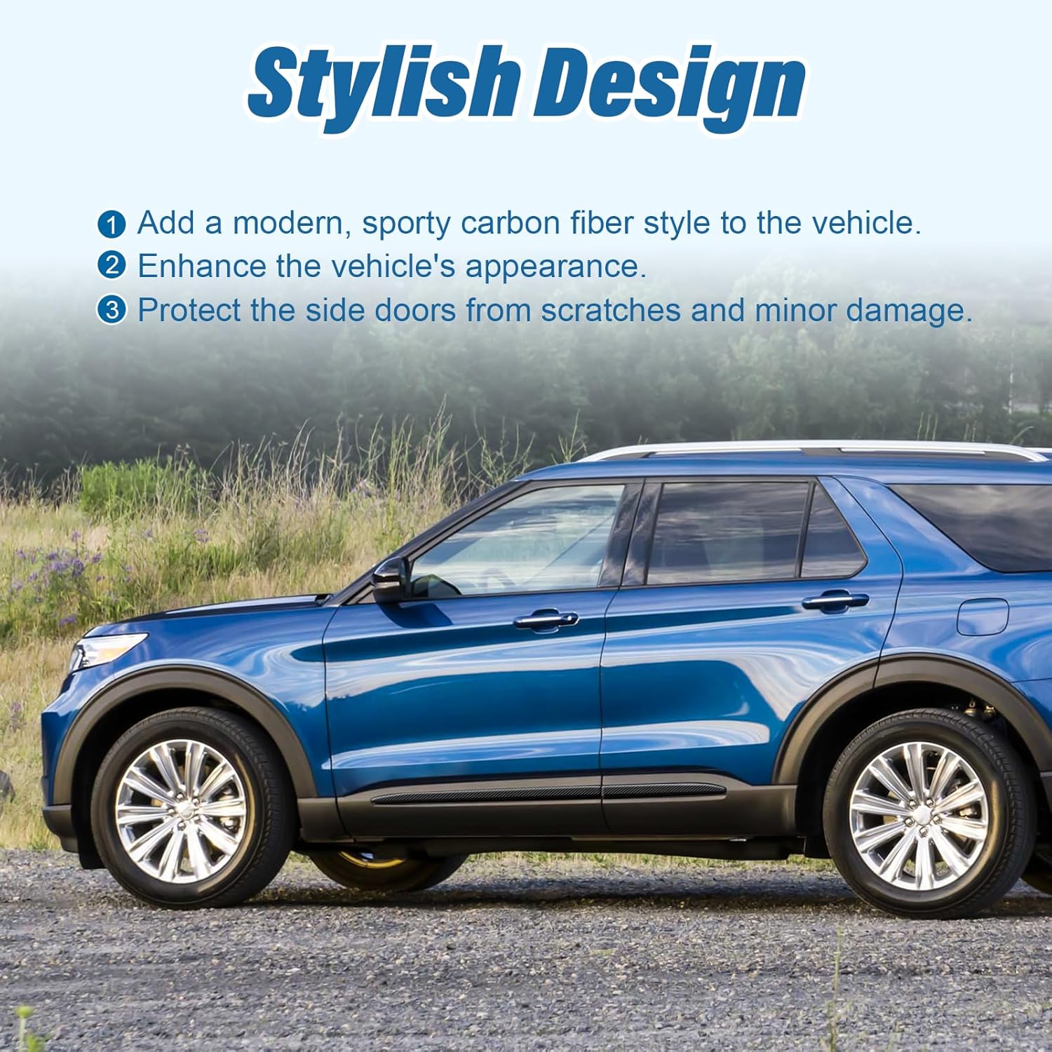 Body Side Molding for Ford Explorer 2020-2026 Side Skirt Chrome Delete Carbon Fiber Trim