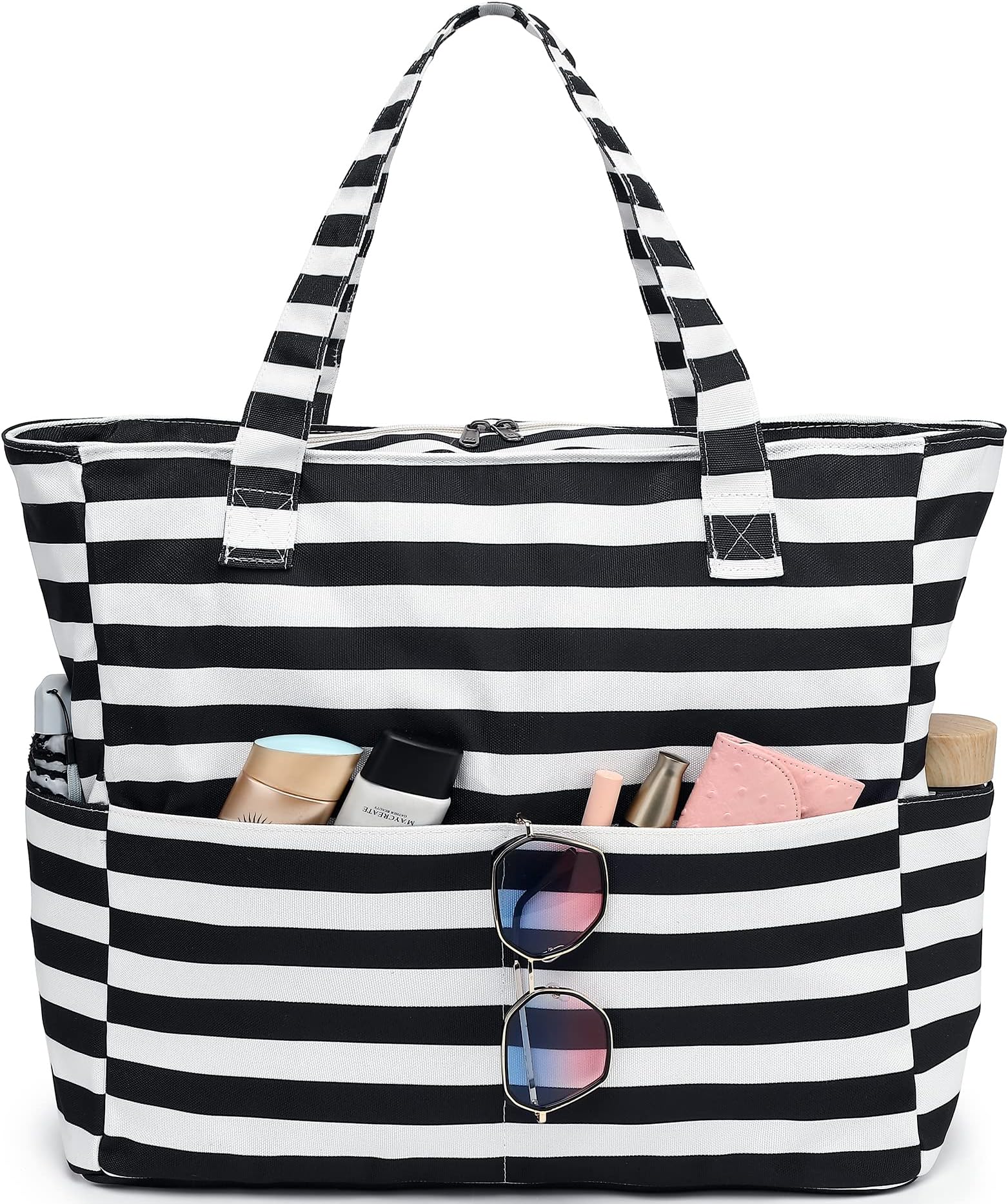 Beach Bag Waterproof Sandproof Women Beach Tote Pool Bag with Zipper for Swim Gym Grocery Travel with Wet Pocket