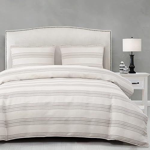 Miniatura 2 de HiEnd Accents - Juego de ropa de cama de granja precott de 3 piezas, juego de funda de edredón a rayas súper Queen con fundas de almohada, funda de